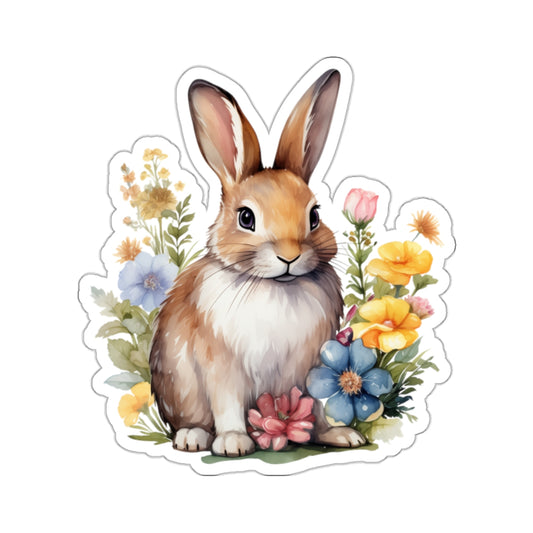 Bunny Rabbit Sticker Decal, Watercolor Animal Floral Art Vinyl Laptop Cute Waterbottle Tumbler Car Waterproof Bumper Clear Aesthetic