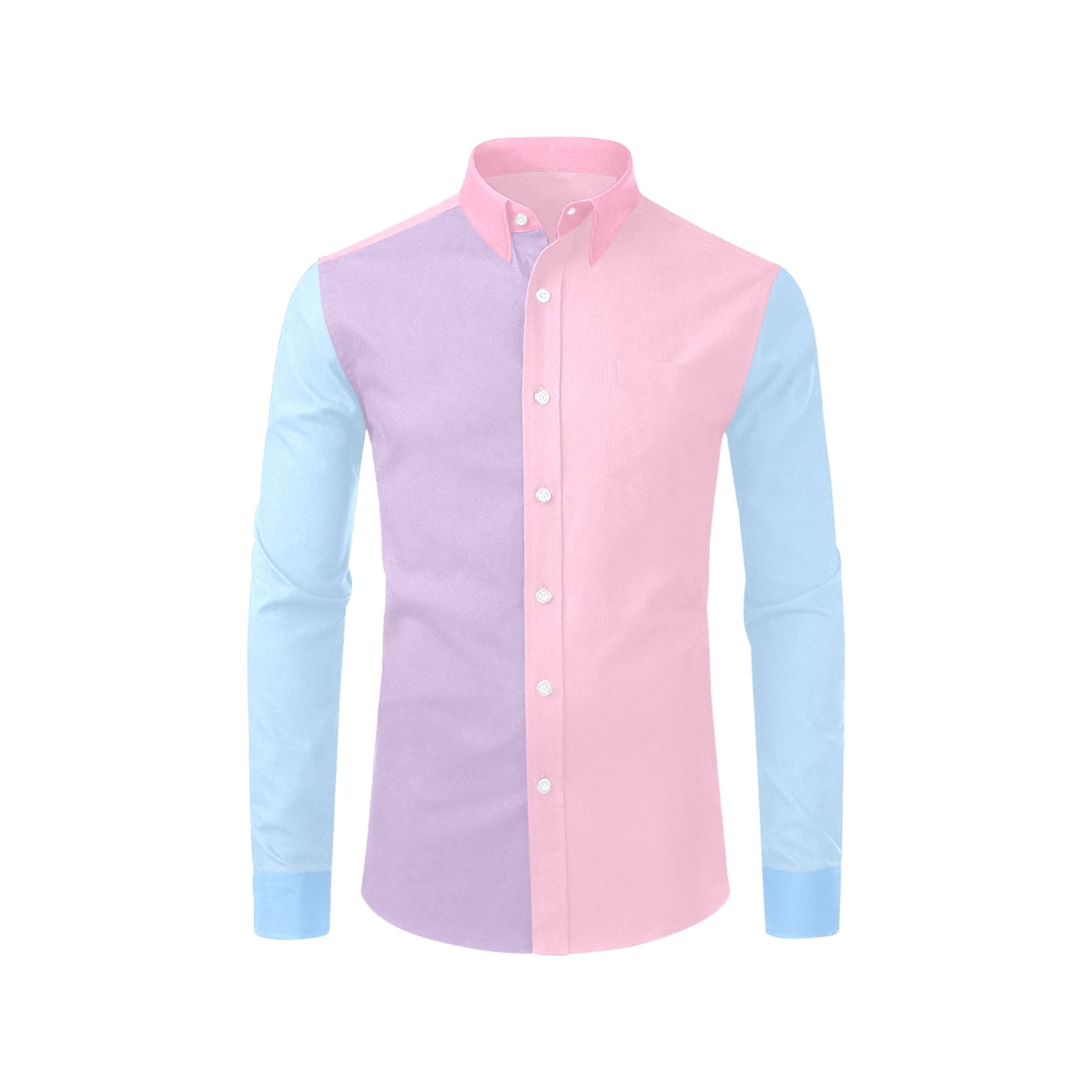 Color Block Long Sleeve Men Button Up Shirt, Pink Blue Purple Pastel Tone Combo Print Buttoned Male Guys Collared Dress Shirt Chest Pocket XL Color Block Long Sleeve Men Button Up Shirt, Pink Blue Purple Pastel Tone Combo Print Buttoned Male Guys Collared Dress Shirt Chest Pocket XL
