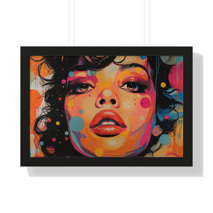 Pop Culture Art Poster and Frame, Woman Retro Vintage Print Wall Horizontal Black Framed Artwork Small Large Decor Paper 24x16 30x20
