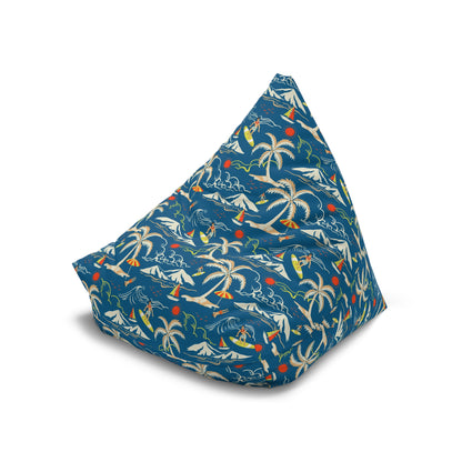 Palm Trees Bean Bag Chair Cover, Blue Coastal Ocean Beach Washable Triangle Small Large Adult Children Kids Sofa Apartment Dorm Unfilled