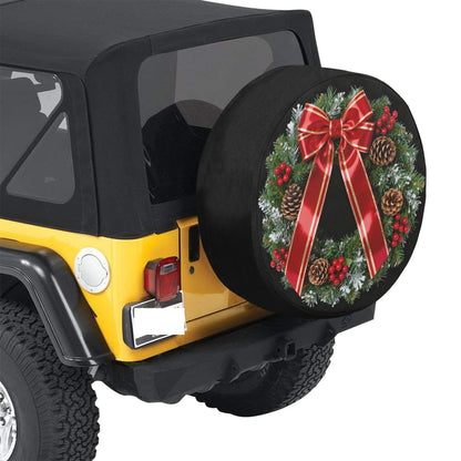 Christmas Wreath Spare Rear Tire Cover, Xmas Black Wheel Auto Back Up Camera Hole Unique Design Men Women Back RV Trailer Protector 35 Inch