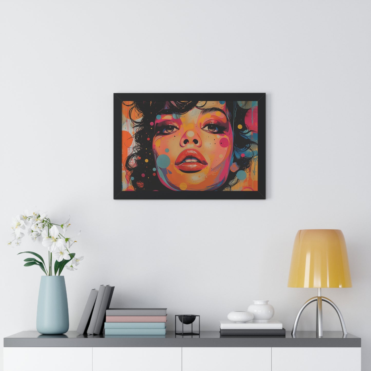 Pop Culture Art Poster and Frame, Woman Retro Vintage Print Wall Horizontal Black Framed Artwork Small Large Decor Paper 24x16 30x20