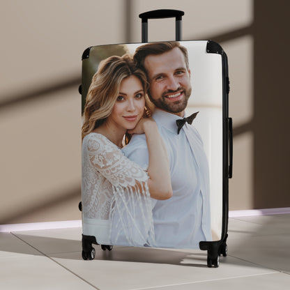 Custom Photo Suitcase Luggage, Personalized Upload Picture Carry On 4 Wheels Cabin Travel Small Large Set Rolling Spinner Lock Hard Shell