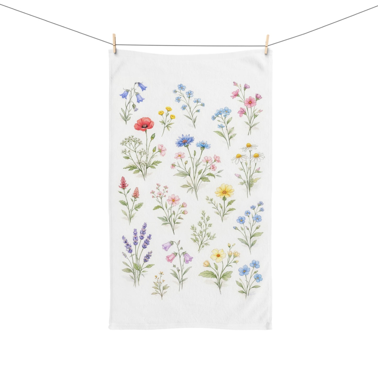 Wildflower Hand Towel, Flowers Botanical Floral Watercolor Guest Bath Softest Bathroom Spa Tea Cotton Kitchen Gift Her Women Sack Linen - Starcove Fashion