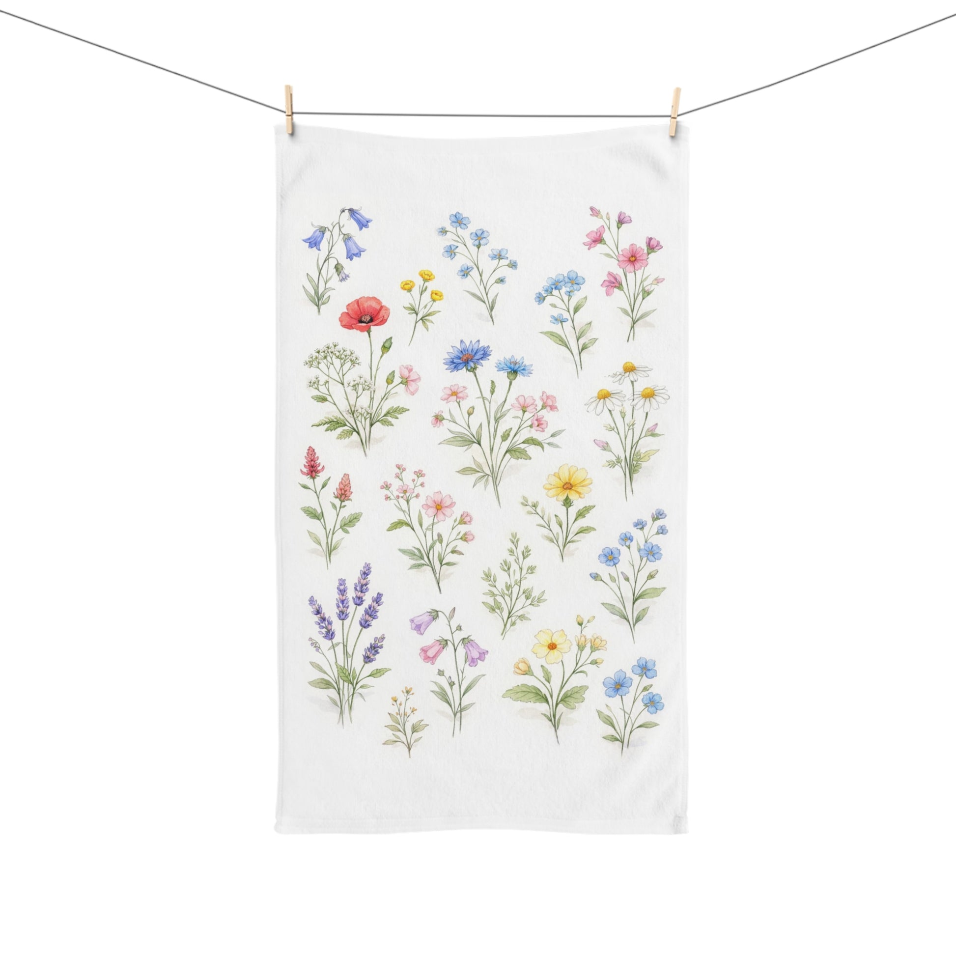 Wildflower Hand Towel, Flowers Botanical Floral Watercolor Guest Bath Softest Bathroom Spa Tea Cotton Kitchen Gift Her Women Sack Linen - Starcove Fashion
