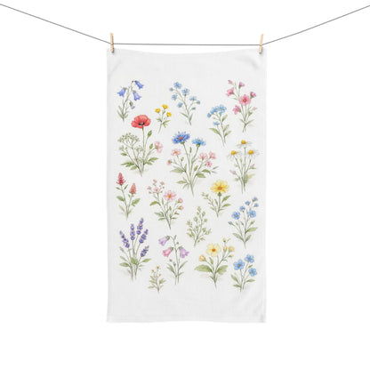 Wildflower Hand Towel, Flowers Botanical Floral Watercolor Guest Bath Softest Bathroom Spa Tea Cotton Kitchen Gift Her Women Sack Linen - Starcove Fashion