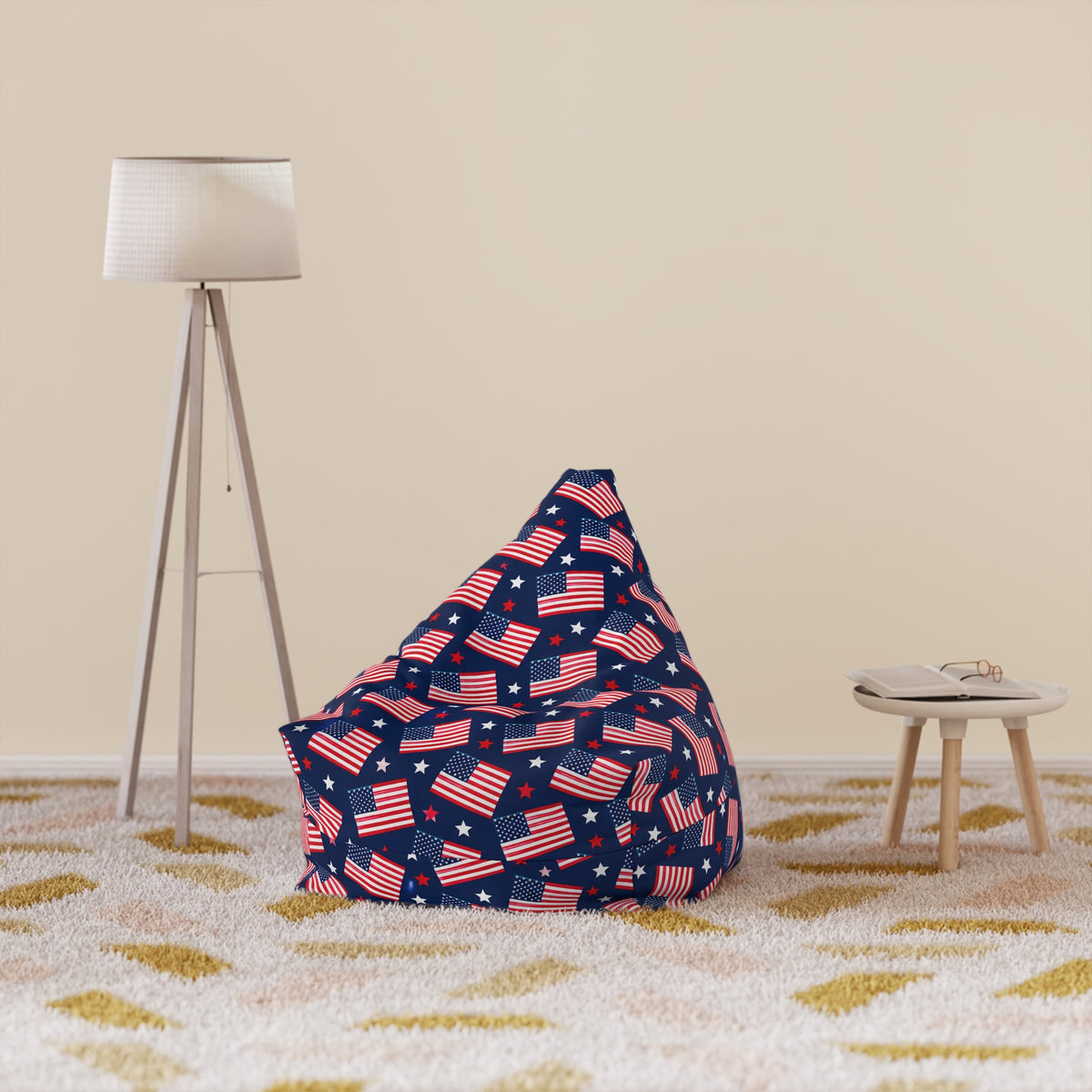 American Flag Bean Bag Chair Cover, Patriotic USA Stars and Stripes Washable Triangle Furniture Small Large Adult Children Kids Sofa Dorm