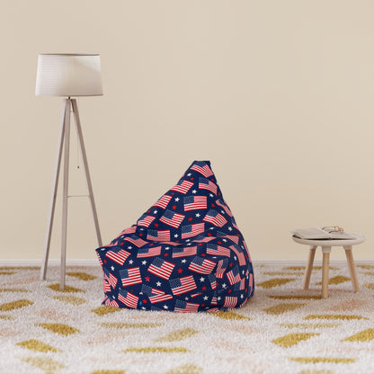 American Flag Bean Bag Chair Cover, Patriotic USA Stars and Stripes Washable Triangle Furniture Small Large Adult Children Kids Sofa Dorm
