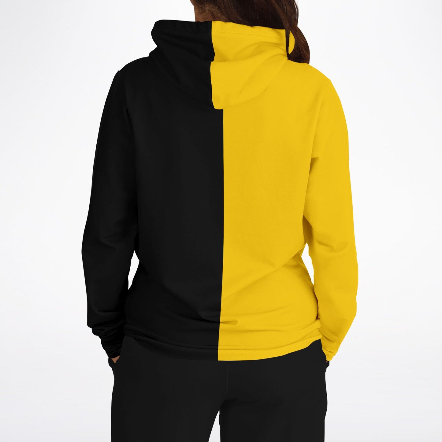 Half Black Half Yellow Hoodie, Two Tone Color Split Pullover Men Women Adult Cotton Hooded Sweatshirt with Pockets Designer Plus Size