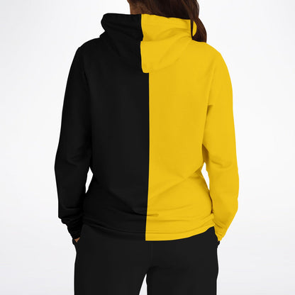 Half Black Half Yellow Hoodie, Two Tone Color Split Pullover Men Women Adult Cotton Hooded Sweatshirt with Pockets Designer Plus Size