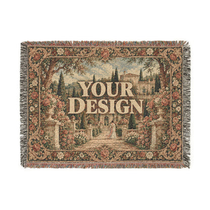Custom Woven Throw Blanket Tapestry, Personalized Photo Luxury Cotton Fringe Cozy Warm Adult Kids Small Large Sofa Bed 50x60 Wall Hanging
