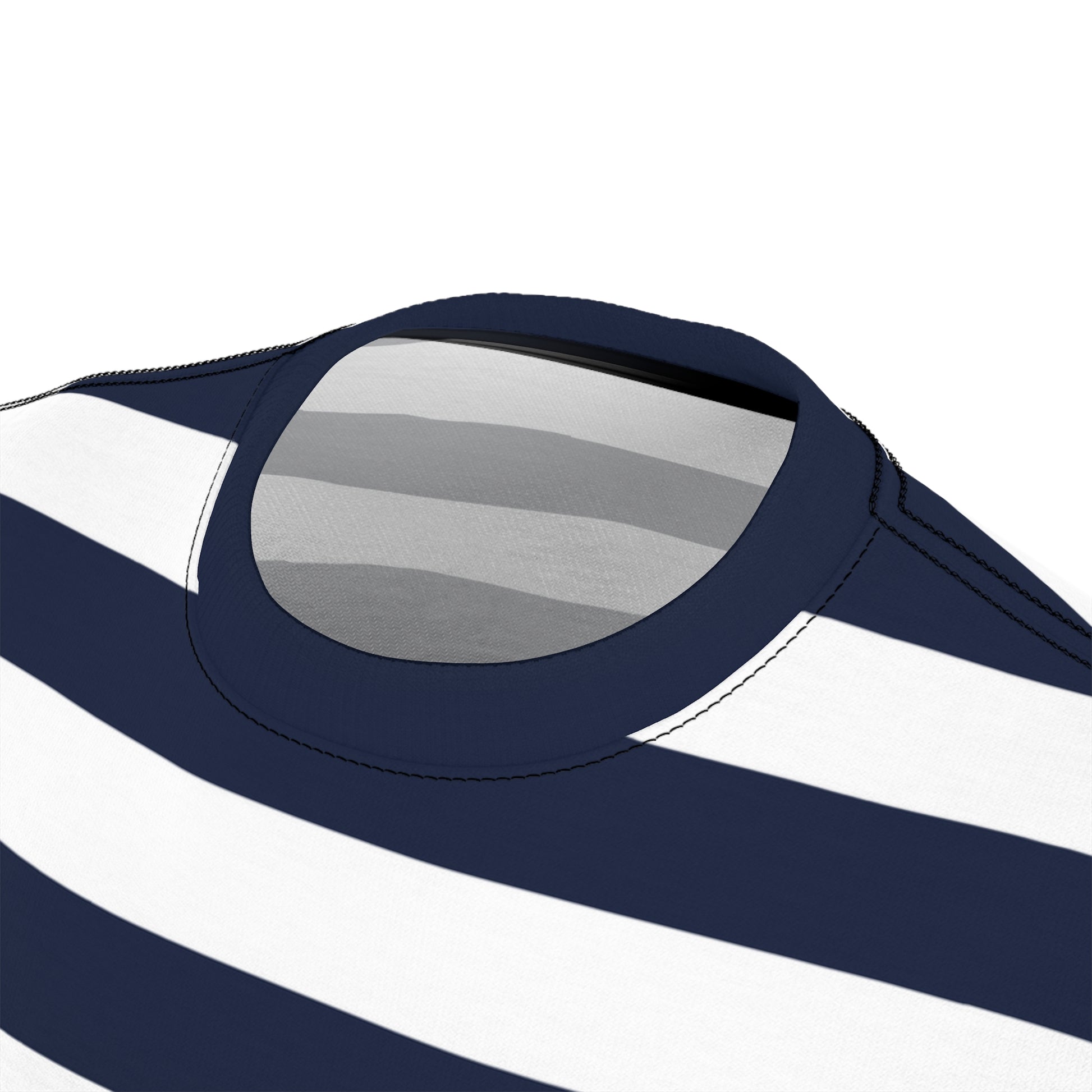 Navy Blue & White Stripes Women's Batwing Sleeve Top - Loose Fit Short Sleeve Tee, 100% Polyester