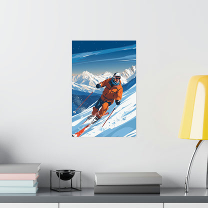 Vintage Ski Poster, Skier Mountain Snow Retro  Print Wall Art Matte Vertical Travel Artwork Small Large Decor Paper Starcove Fashion