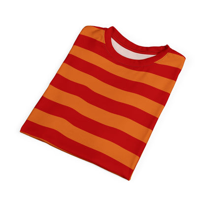 Red and Orange Striped Tshirt, Wide Stripe Designer Aesthetic Lightweight Heavyweight Crewneck Men Women Tee Top Short Sleeve Shirt - Starcove Fashion