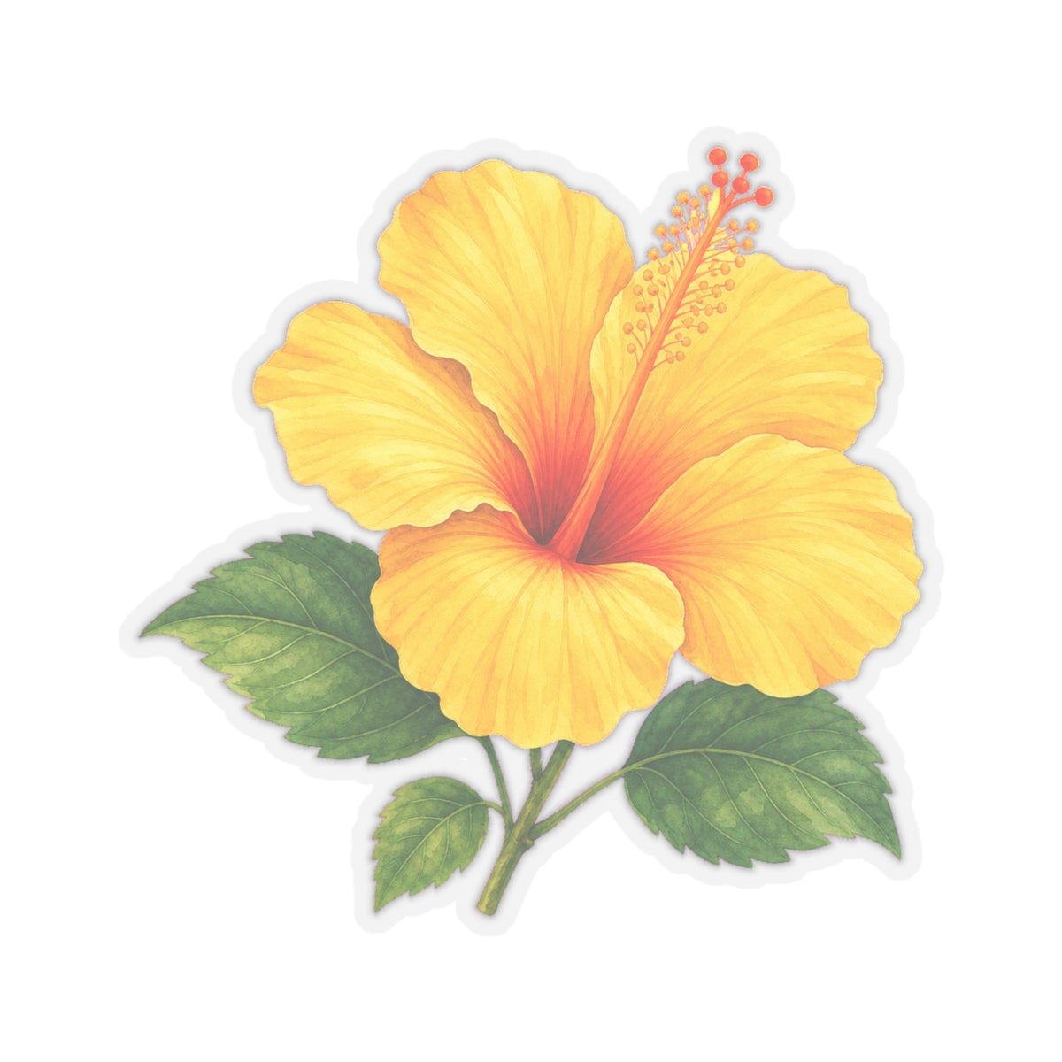 Yellow Hibiscus Flower Sticker Decal, Blossom Floral Watercolor Art Vinyl Cute Waterbottle Tumbler Car Waterproof Bumper Clear Die Cut Wall - Starcove Fashion