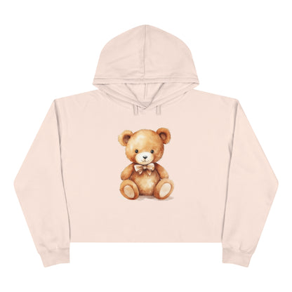 Teddy Bear Women Cropped Hoodie, Ladies Aesthetic Graphic Hooded Pullover Sweatshirt Crop Top Starcove Fashion