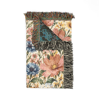 Personalized Grandmother Woven Blanket Tapestry, Grandma Nana Floral Throw Custom Kids Names Mimi First Time Cotton Small Large Wall Hanging