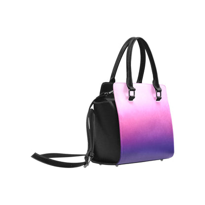 Blue Purple Pink Ombre Purse Handbag, Gradient Cute Tie dye Vegan Leather Designer Women Ladies Satchel Top Zip Handle Bag Shoulder Strap