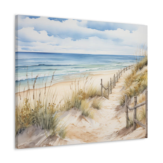 Beach Canvas Gallery Wrap, Coastal Sand Dunes Ocean Sea Wall Art Print Decor Small Large Hanging Landscape Living Room