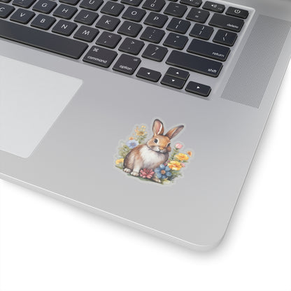 Bunny Rabbit Sticker Decal, Watercolor Animal Floral Art Vinyl Laptop Cute Waterbottle Tumbler Car Waterproof Bumper Clear Aesthetic