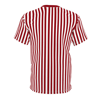 Red White Striped Tshirt, Vertical Bordeaux Stripe Designer Aesthetic Lightweight Heavyweight Crewneck Men Women Tee Top Short Sleeve Shirt