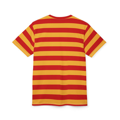 Red and Yellow Striped Tshirt, Stripe Designer Aesthetic Lightweight Heavyweight Crewneck Men Women Tee Top Short Sleeve Shirt - Starcove Fashion