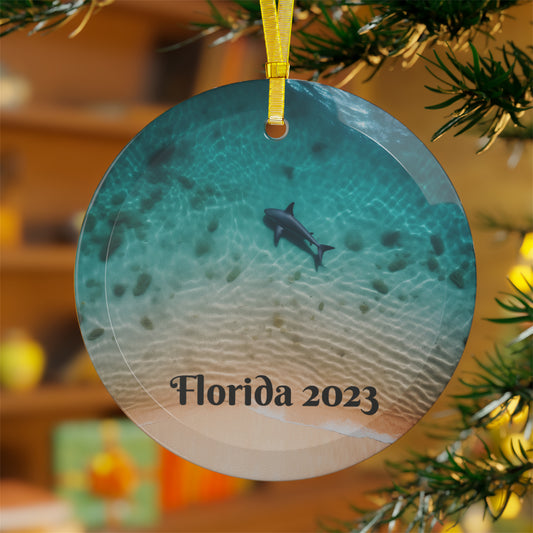 Shark Beach Glass Ornaments, Custom Personalized Ocean Christmas Tree Xmas Decor Decorations Vacation Holiday Ribbon Unique Starcove Fashion
