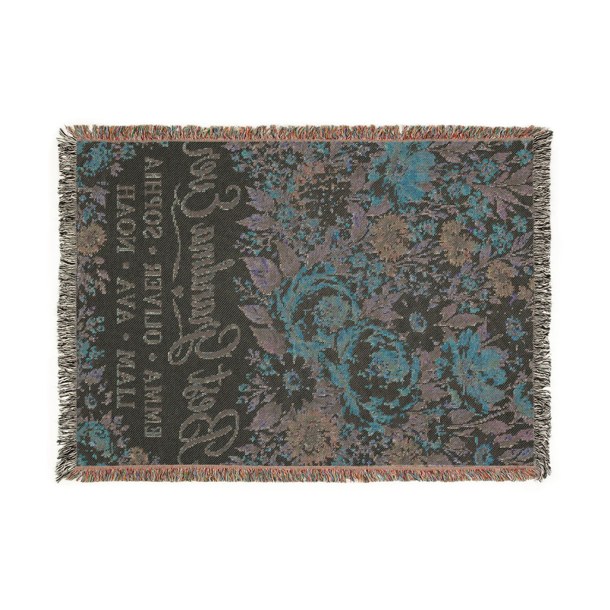 Personalized Grandmother Woven Blanket Tapestry, Grandma Nana Floral Throw Custom Kids Names Mimi First Time Cotton Small Large Wall Hanging
