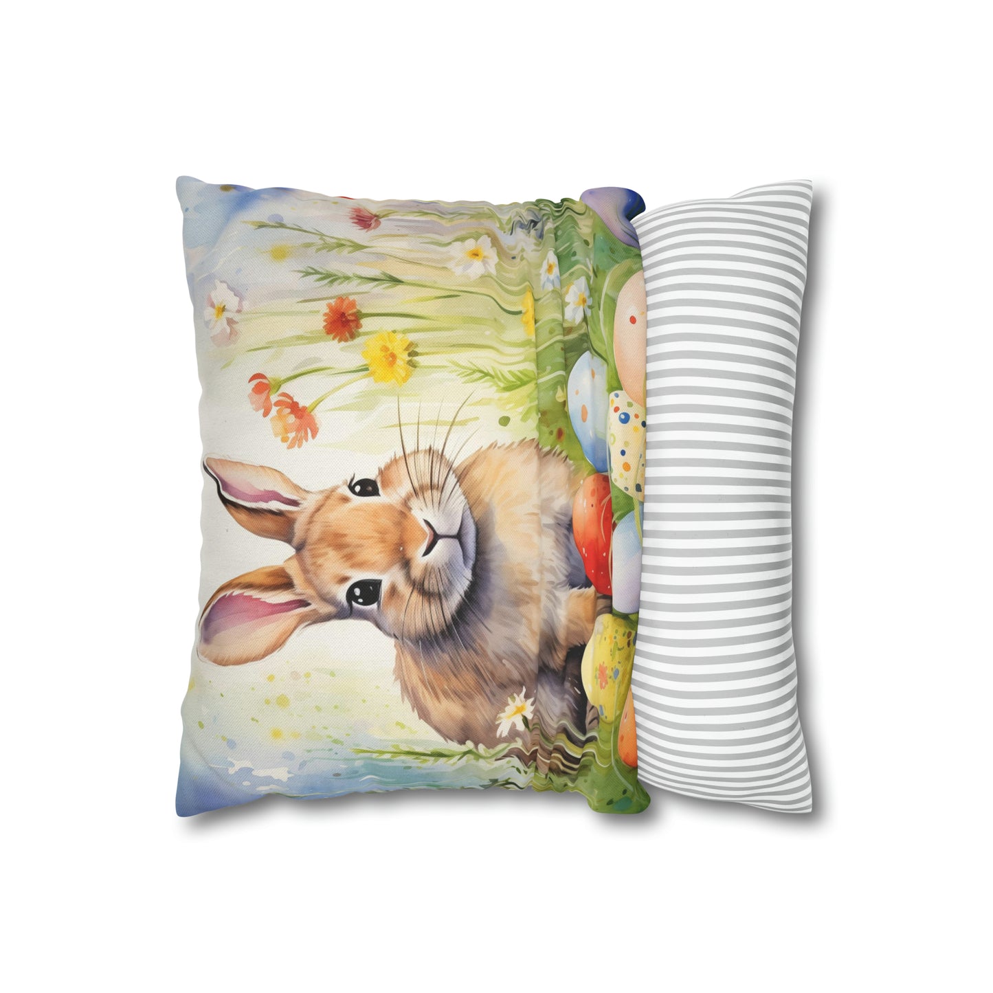 Rabbit Easter Eggs Pillow Case, Bunny Spring Flowers Square Throw Decorative Cover Room Décor Couch Cushion 20 x 20 Zipper Sofa