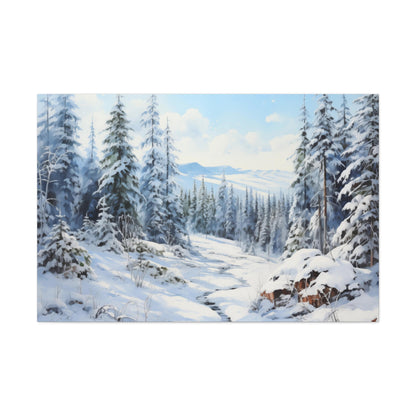 Winter Canvas Gallery Wrap, Snowy Forest Pine Trees Scene Watercolor Wall Art Print Decor Small Large Hanging Landscape Living Room Starcove Fashion