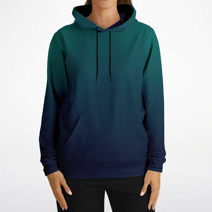 Forest Green Navy Blue Ombre Hoodie, Gradient Tie Dye Pullover Men Women Aesthetic Cotton Hooded Sweatshirt Pockets Designer Plus Size