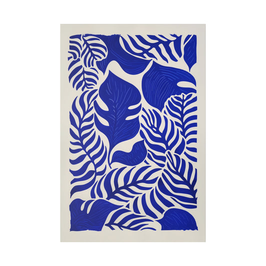 Royal Blue Abstract Canvas Art Gallery Wrap, Vines Cream Wall Print Painting Decor Small Large Hanging Modern Vertical Living Room