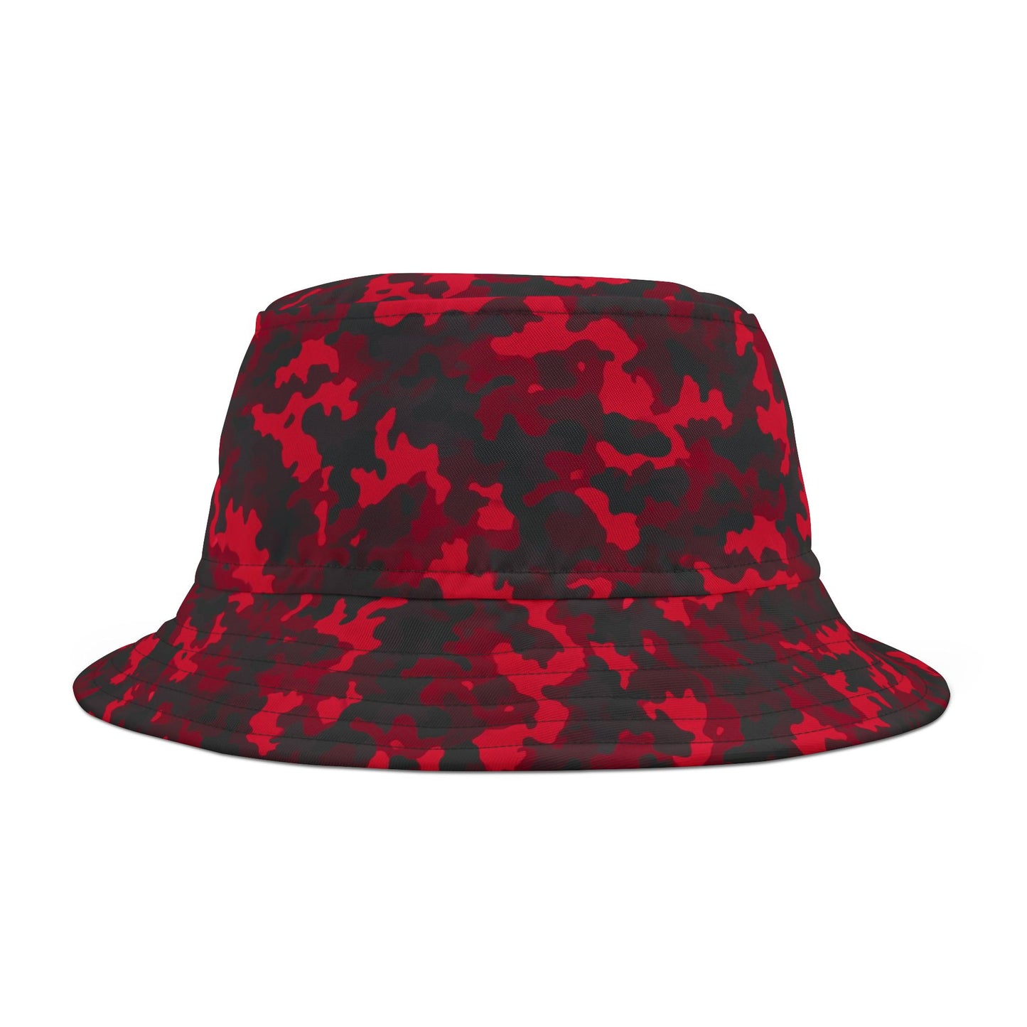 Red Camo Bucket Cap Hat, Black Camouflage Beach Women Men Kids Golf Summer Festival Cute Designer Sun Shade Ladies Small Large Guys