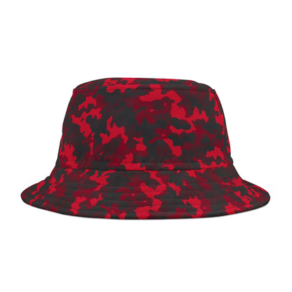Red Camo Bucket Cap Hat, Black Camouflage Beach Women Men Kids Golf Summer Festival Cute Designer Sun Shade Ladies Small Large Guys