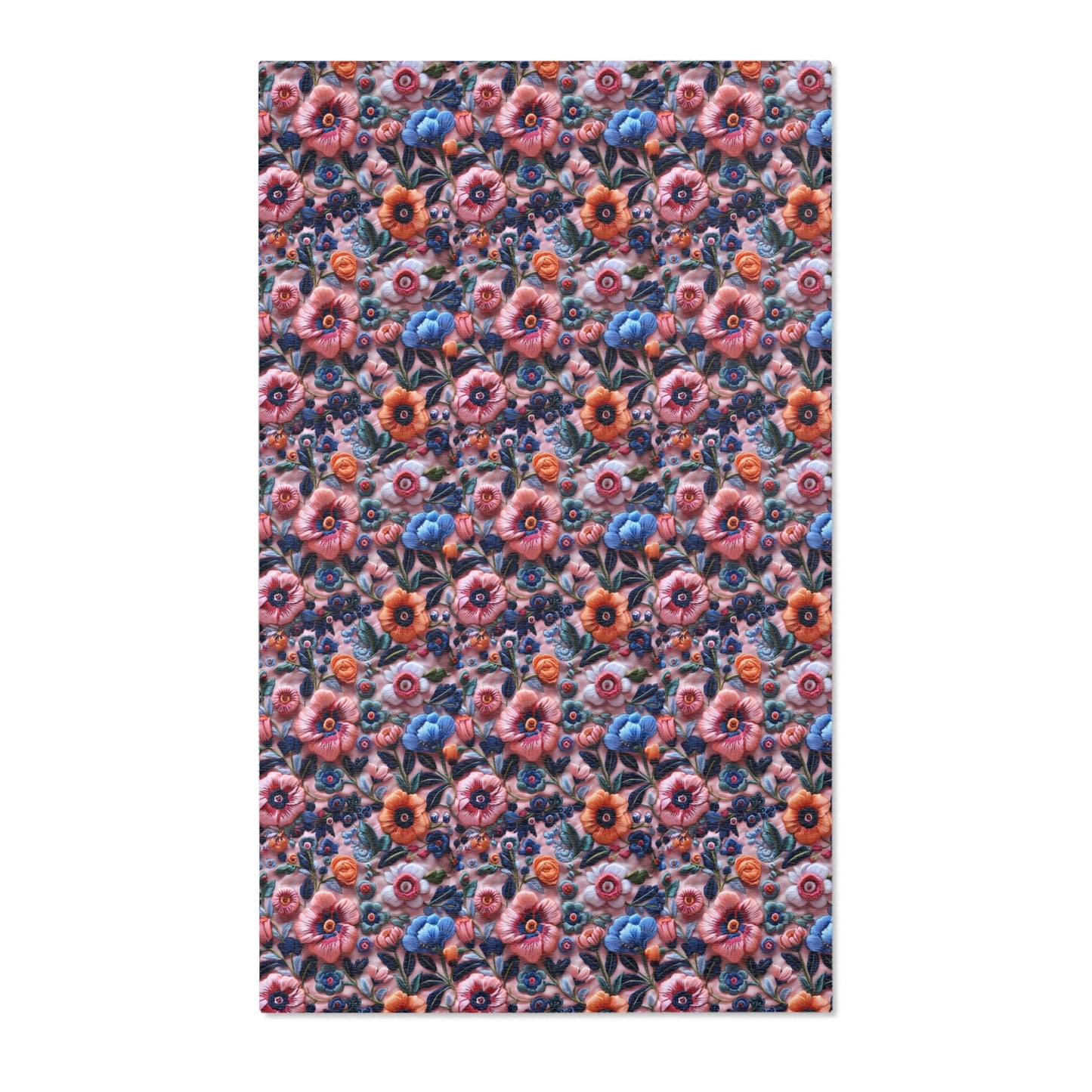 Pink Floral Area Rug Carpet, Faux Embroidery Washable American Living Room Floor Indoor Outdoor 2x3 4x6 3x5 Kitchen Nursery Bedroom Mat