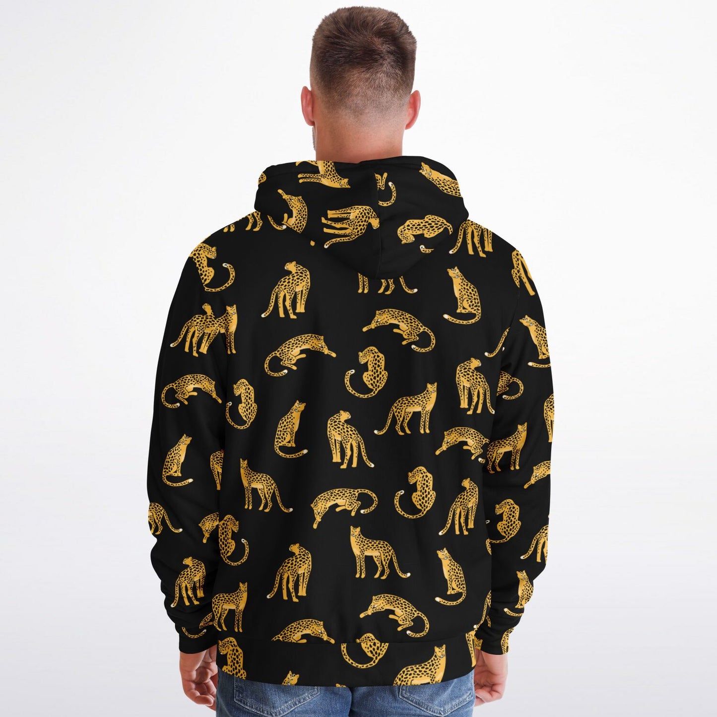 Leopard Zip Up Fleece Lined Hoodie, Animal Cheetah Print Heavyweight Full Zipper Pocket Men Women Unisex Graphic Hooded Sweatshirt Jacket