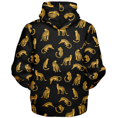 Leopard Zip Up Fleece Lined Hoodie, Animal Cheetah Print Heavyweight Full Zipper Pocket Men Women Unisex Graphic Hooded Sweatshirt Jacket