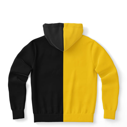 Half Black Half Yellow Hoodie, Two Tone Color Split Pullover Men Women Adult Cotton Hooded Sweatshirt with Pockets Designer Plus Size
