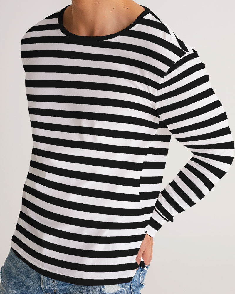 Black and White Striped Men Long Sleeve Tshirt, Stripes Male Unisex Women Designer Graphic Aesthetic Crew Neck Tee Shirt
