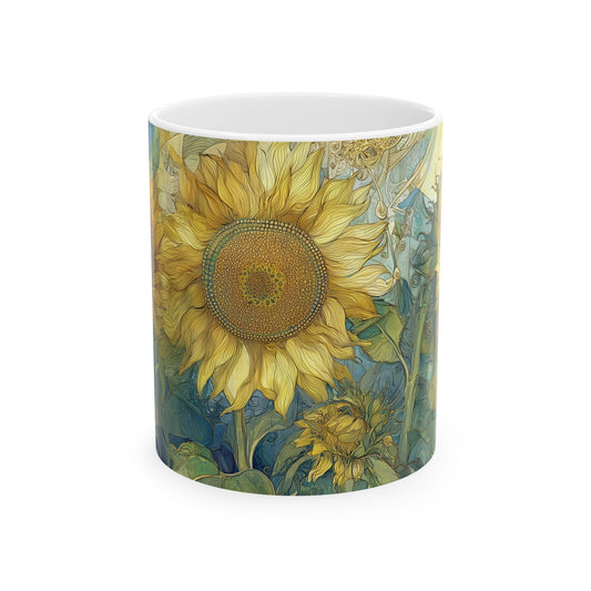 Sunflowers Coffee Mug (11oz, 15oz), Floral Flowers Watercolor Art Ceramic Cup Tea Hot Chocolate Lover Unique Microwave Safe Cool Gift