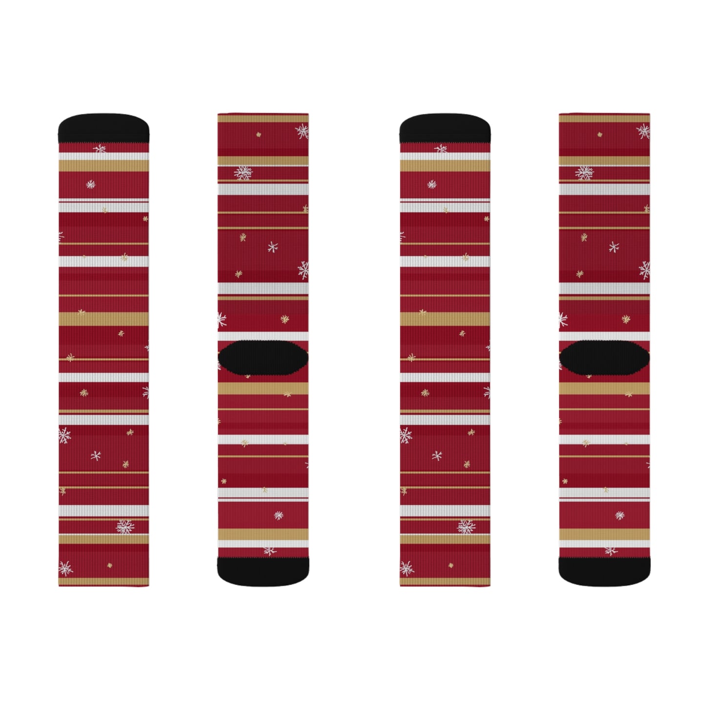 Candy Cane Stripe Socks, Snowflake Red White Christmas Crew Sublimation Women Men Designer Fun Novelty Cool Casual Cute Unique Dress