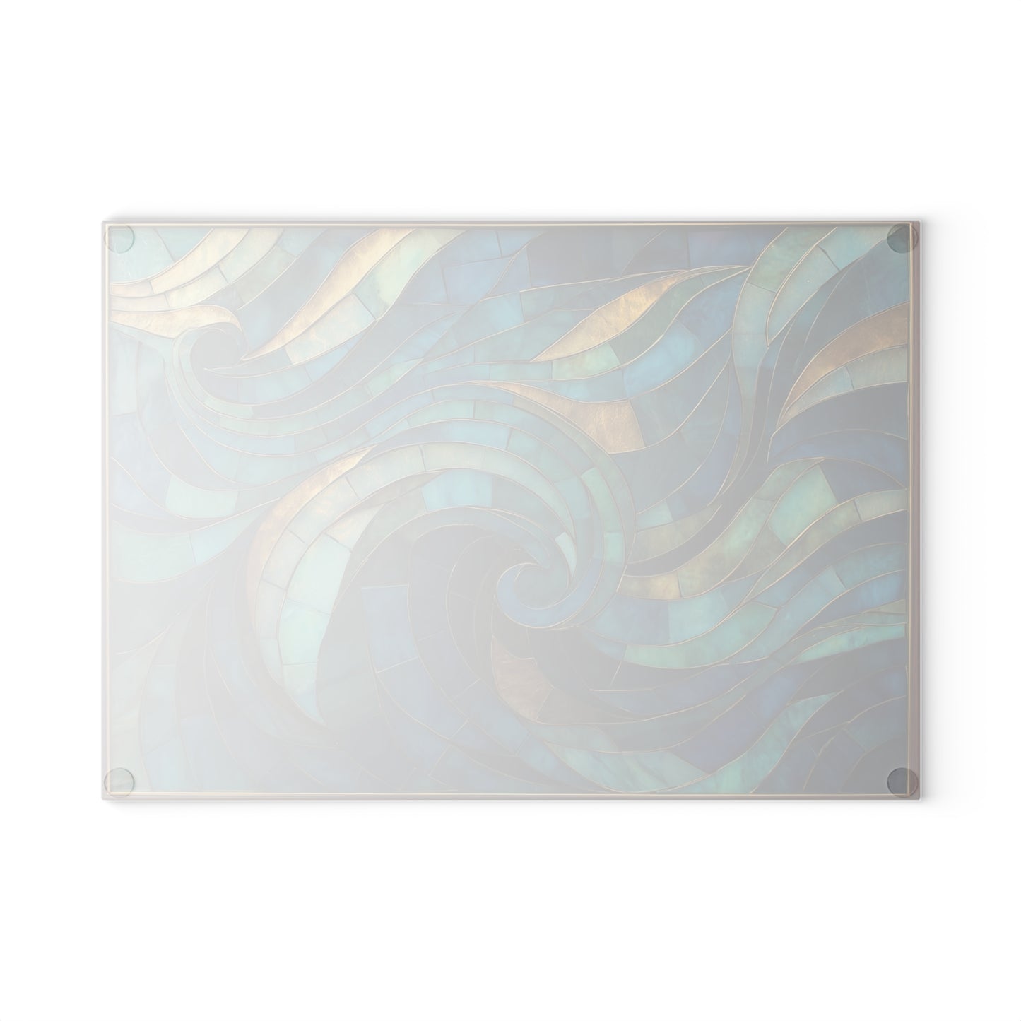 Coastal Stained Glass Cutting Board, Ocean Waves Teal Mosaic Printed Wood Charcuterie Cheese Chopping Tempered Small Large Kitchen
