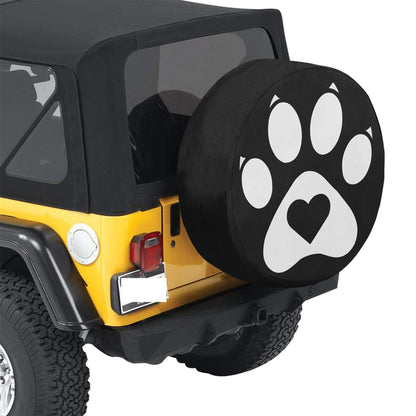 Dog Paw Heart Spare Tire Cover, Animal Puppy Pet Love Cool Backup Camera Hole Rear Extra Wheel Unique RV Back Cars Men Women Trailer Campers