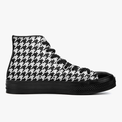 Houndstooth High Top Shoes Sneakers, Black White Men Women Lace Up Footwear Rave Canvas Streetwear Designer Gift Idea