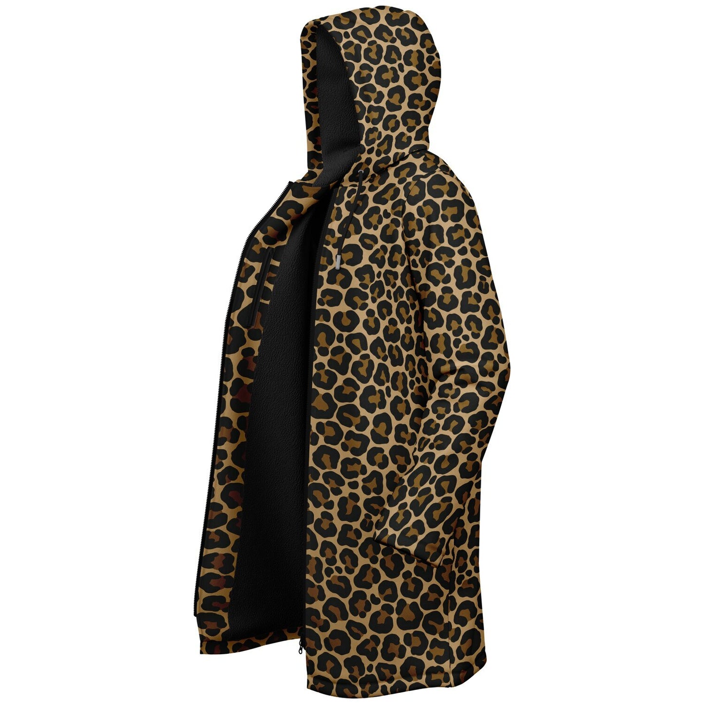 Leopard Hooded Cloak Fleece Jacket, Animal Print Cheetah Zipper Coat Men Women Male Ladies Winter Mink Hooded Parka Wearable Cape Pockets