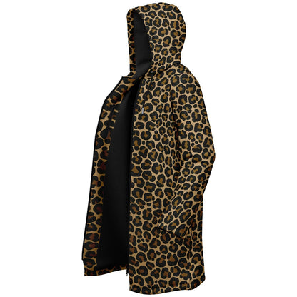Leopard Hooded Cloak Fleece Jacket, Animal Print Cheetah Zipper Coat Men Women Male Ladies Winter Mink Hooded Parka Wearable Cape Pockets