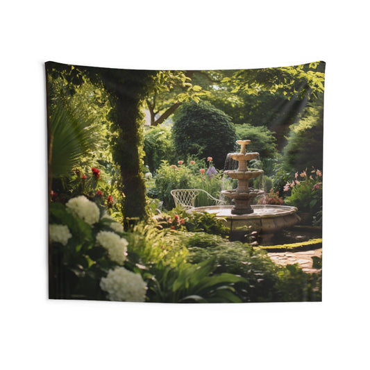 Garden Tapestry, Fountain Green Nature Botanical Wall Art Hanging Cool Unique Landscape Aesthetic Large Small Decor Bedroom College Room Starcove Fashion