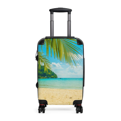 Tropical Beach Suitcase Luggage, Palm Tree Ocean Vacation Carry On With 4 Wheels Cabin Small Large Set Rolling Spinner Lock Hard Shell