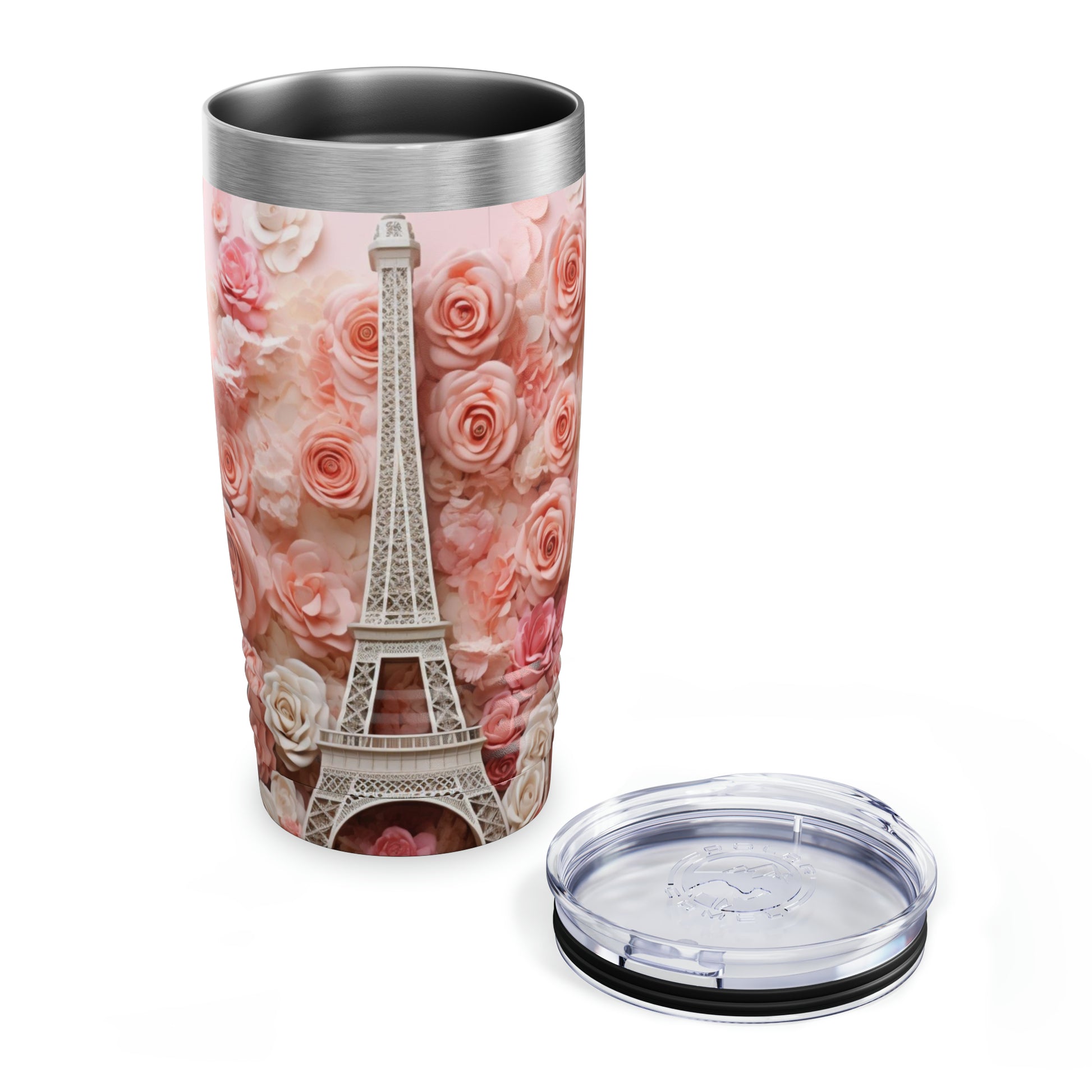 3D Eifel Tower Roses Tumbler, Paris Stainless Steel 20oz Travel Mug Lid Pink Ringneck Cup Flask Coffee Office Men Women Starcove Fashion