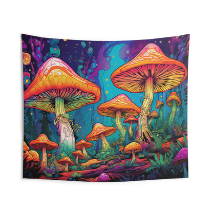 Trippy Mushrooms Tapestry, Psychedelic Wall Art Hanging Cool Unique Landscape Aesthetic Large Small Decor Bedroom College Dorm Room